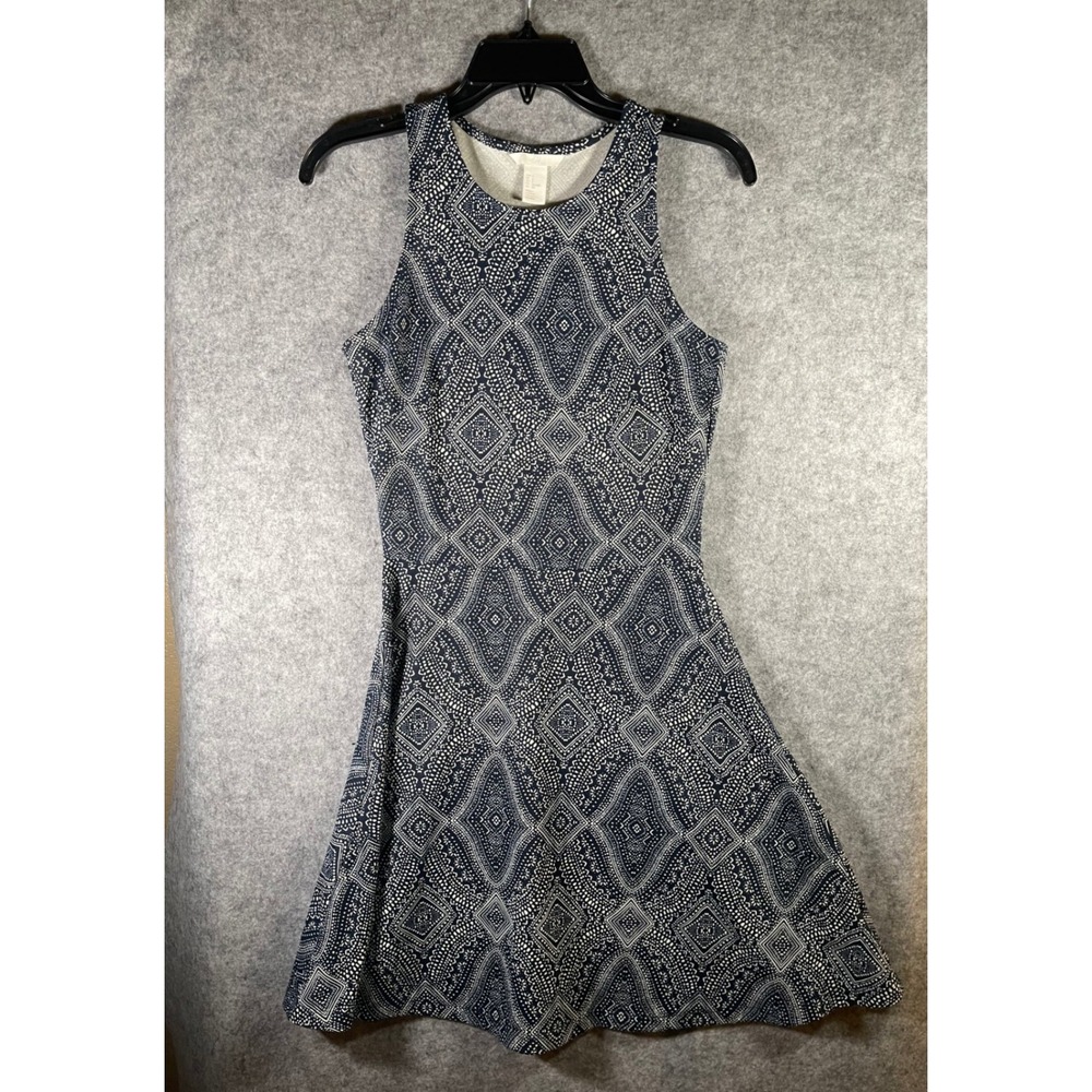 HM Navy Blue White Geometric Print Racerback Fit and Flare Mini Dressโ Small